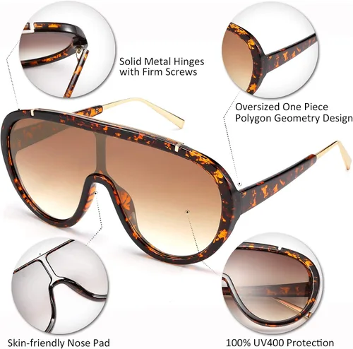 Vista 6 de FEISEDY Gafas de sol para mujer, de gran tamaño, marco de una pieza, UV400, gafas de sol de moda, retro, sombras B2580