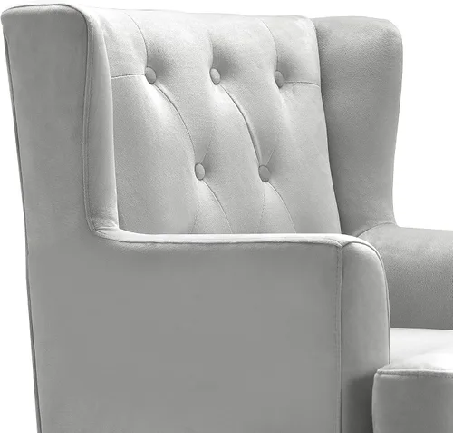 Vista 4 de Elle Decor Celeste - Silla decorativa de terciopelo copetudo, sillón tapizado de mediados de siglo, respaldo moderno con respaldo acolchado de Gris