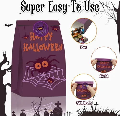 Vista 3 de M-sorflly Bolsas de regalo de Halloween grandes, 24 bolsas de regalo de Halloween, bolsas de papel, dulce o truco para niños y 24 bolsas de regalo