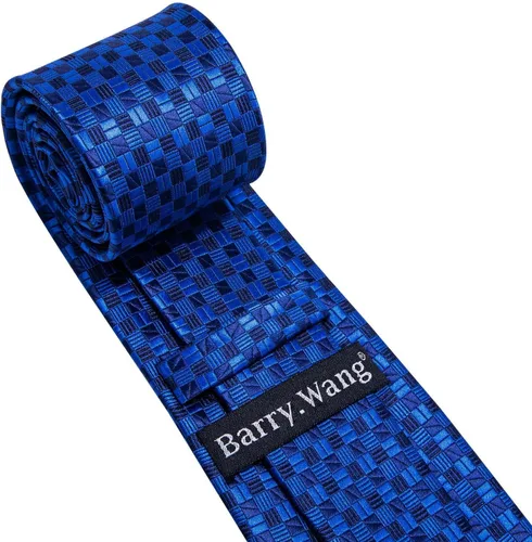 Vista 113 de Barry.Wang Juego de corbatas a cuadros para hombre con pañuelo gemelos de rayas clásicas
