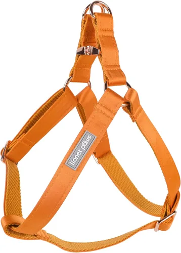 Vista 3 de Lionet Paws Arnés para perro, arnés de nailon de seda ajustable sin tirones con hebilla de metal para perros pequeños, fácil caminar, naranja, S