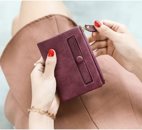 Vista 2 de AOXONEL Cartera pequeña de cuero plegable Rfid para mujer, con cremallera, bolsillo para tarjeta de identificación, delgada, compacta y delgada