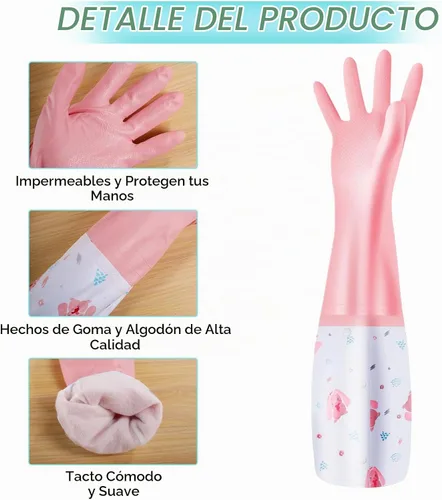 Vista 3 de XJMWXHFC 3 piezas de guantes reutilizables para lavar platos, guantes impermeables de manga larga antideslizantes para el hogar con forro de algodón