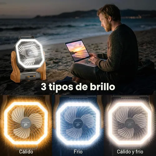 Vista 4 de Odoland Ventilador de campamento recargable, ventiladores de batería de 20000 mAh con linterna LED para tienda de campaña, auto, tormenta de playa
