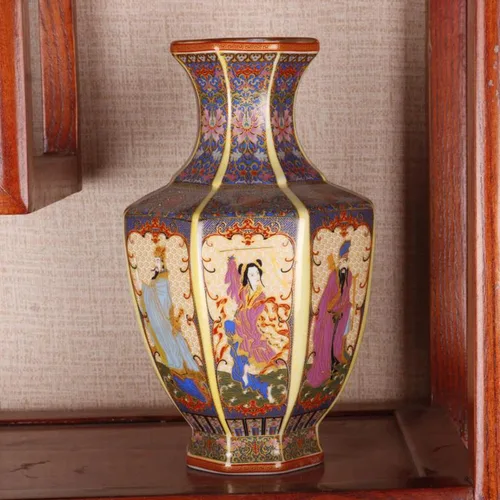 Vista 23 de Jarrón chino de porcelana de cerámica para decoración del hogar, florero japonés de 10.5 pulgadas, recipiente sofisticado para ramas decorativas