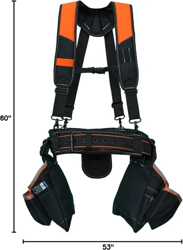 Vista 10 de KUNN Cinturón de herramientas con tirantes, delantal combinado de cinturón Pro Framer (bolsa extraíble y cinturón de cintura) con múltiples