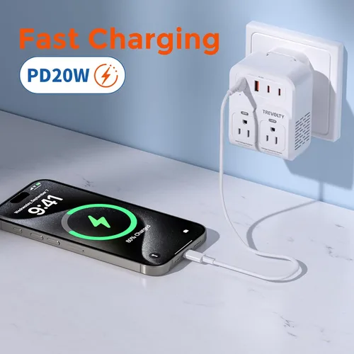 Vista 6 de Convertidor de voltaje de 2000 W de EE. UU. a Europa para secadores de pelo, convertidor de 220 V a 110 V para viajes europeos con 3 puertos AC/2
