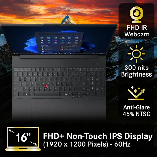 Vista 5 de Lenovo ThinkPad E16 Gen 3, pantalla IPS FHD+ de 16 pulgadas, Intel Ultra 7 255H, DDR5 de 16 GB, SSD de 512 GB, lector FP, teclado retroiluminado