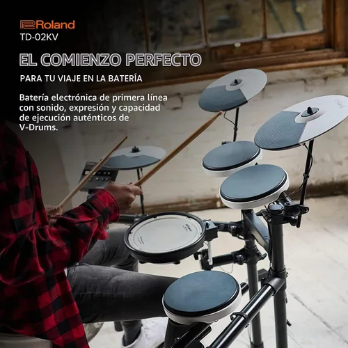 Vista 2 de Roland TD-02KV V-Drums Batería electrónica con capacidad de ejecución expresiva, características de reducción de ruido, redoblante con parche