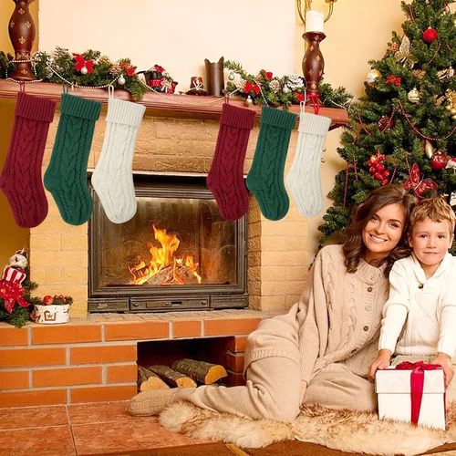 Vista 4 de Christmas Stockings, 18 Inches Knit Christmas Stockings Xmas Hanging Stockings for Family Christmas Decorations