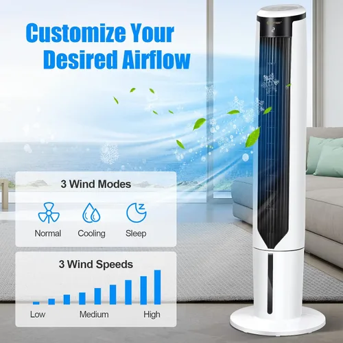 Vista 4 de COSTWAY Enfriador de aire evaporativo, enfriador de aire oscilante portátil de 41 pulgadas con control remoto, 3 modos, 3 velocidades, pantalla LED