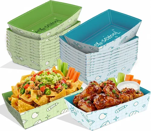 Vista 12 de KatchOn Bandejas de papel para comida de regreso a clases, paquete de 50 botes de papel desechables, bandejas de servir con temática escolar
