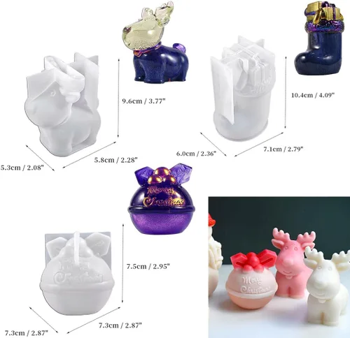 Vista 6 de 3 moldes de resina de Navidad, adornos de Navidad 3D, moldes de silicona para hacer velas de Navidad, moldes de fundición de epoxi para bricolaje