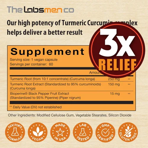 Vista 8 de Just One Cápsula de curcumina de cúrcuma vegana al día – 95% curcuminoides cúrcuma curcumina fórmula 3X con pimienta negra BioPerine® – Extra fuerte
