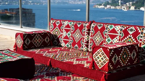 Vista 6 de arabicsofa Juego de sofá de dos plazas étnico individual – Funda lavable estilo bohemio cojines de suelo con sofá otomano