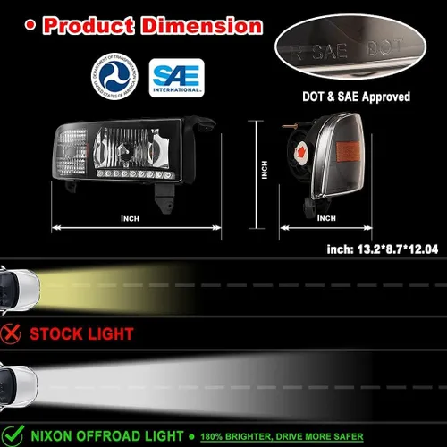 Vista 6 de Nixon Offroad Faros delanteros para Dodge Ram 1500 2500 3500 1994-2002 Conjunto de faros LED Proyector DRL de repuesto Luces de señal de giro Luces