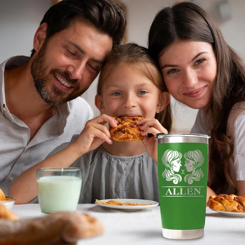 Vista 5 de Vaso personalizado con nombre, vaso de 12 constelaciones, vasos de café personalizados con tapa y pajita, taza de café de viaje de 20 onzas, regalo