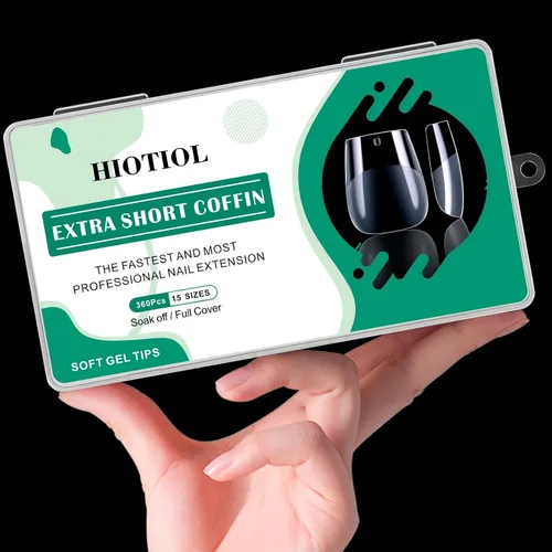 Vista 5 de Puntas de uñas de ataúd extra cortas, 360 uñas de gel suave de cobertura completa para remojar extensiones de uñas, puntas de uñas de gel postizas
