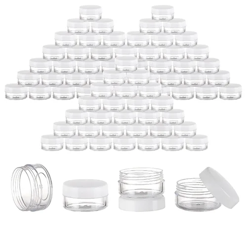 Vista 8 de 100 unidades de 10 g de envases de muestra pequeños con tapas. Frasco de plástico. Frascos cosméticos vacíos. Frascos de maquillaje. Envases