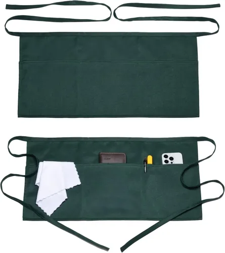 Vista 14 de Argstar 2 Pack Server Apron with 4 Pockets, Waitress Waiter Waist WaterDrop Resistant Short Aprons Negro