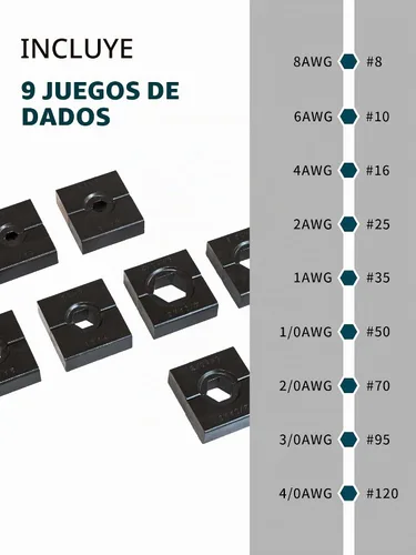 Vista 3 de AMZCNC Herramienta de crimpadora de cable hidráulico 12 toneladas 8AWG-4/0AWG 9 troqueles Kit