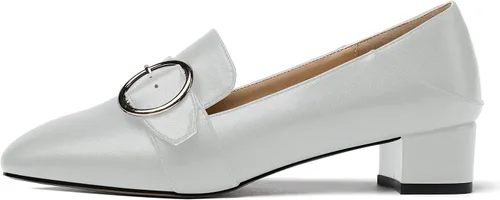 Vista 2 de MODENCOCO Zapatos de tacón bajo con hebilla de punta cuadrada para mujer de 1.5 pulgadas