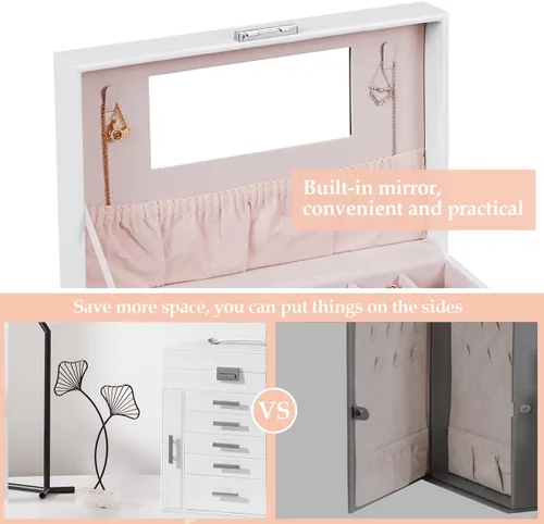 Vista 5 de ANWBROAD Caja organizadora de joyas Caja de joyería para mujer con cerradura de 6 niveles Caja de almacenamiento de joyería blanca para aretes
