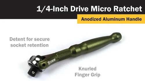 Vista 2 de Titan Tools 11324 - Destornillador con trinquete micro de 1/4 de pulgada x 4 pulgadas y 90 dientes - Verde