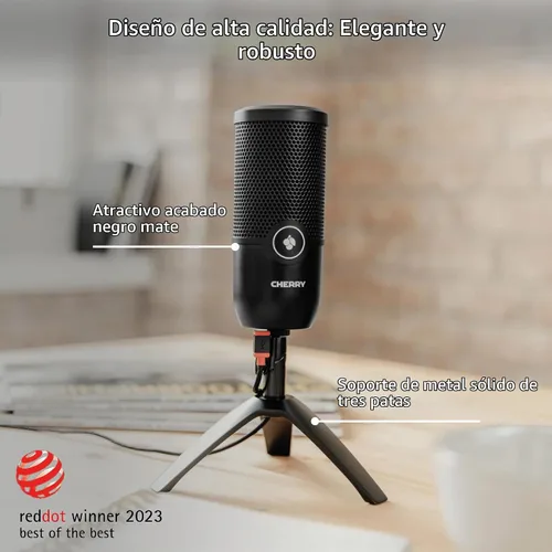 Vista 4 de Cherry UM 3.0, micrófono USB para podcasting, transmisión y uso de oficina en casa, patrón polar cardioide, conector para auriculares, compatible UM