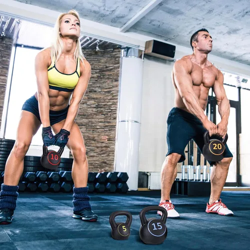 Vista 5 de F2C - Juego de pesas rusas de 4 piezas, juego de pesas para entrenamiento de fuerza, pesas rusas de 5 libras, 10 libras, 15 libras, 20 libras, pesas