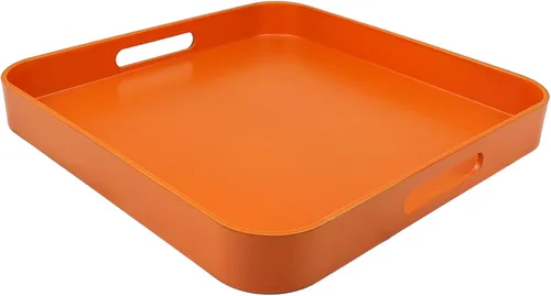 Vista 9 de Bandeja azul para mesa de café, bandeja decorativa rectangular de plástico con asas para entretenimiento, patio al aire libre, sala de estar