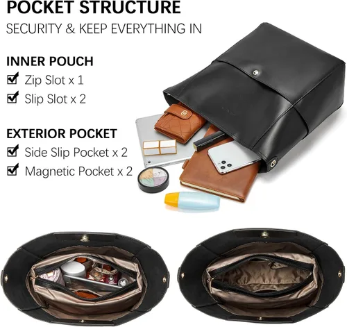 Vista 5 de Bostanten Bolsas de cuero para hombro, tipo balde, para mujer