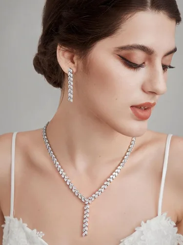 Vista 3 de SWEETV Juego de joyas de araña para mujer, para boda, marquesa con circonita cúbica, juego de aretes para fiesta, graduación, joyería de boda