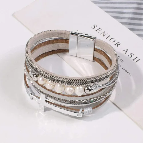 Vista 3 de Vercret - Pulsera de cuero para mujer, pulsera para niña de varias capas, ideal como regalo para mujer, hermana mayor, mamá, etc.