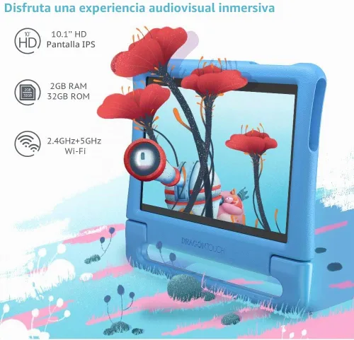 Vista 7 de Tablet para niños Dragon Touch de 10 pulgadas con pantalla IPS HD Android, 32 GB de almacenamiento, 2 GB de RAM, procesador Quad Core, KIDOZ