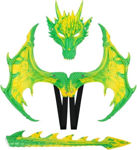 Vista 17 de Himine Alas de dragón Props Cosplay Wing con máscara de cola Negro