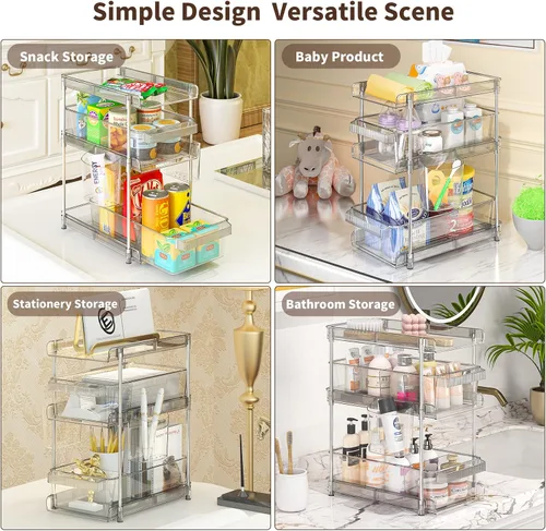 Vista 6 de Organizadores de Baño Transparentes 2 Juegos de 3 Niveles, Organizador Extraíble y Almacenamiento con 2 Tazas, Contenedor de Almacenamiento