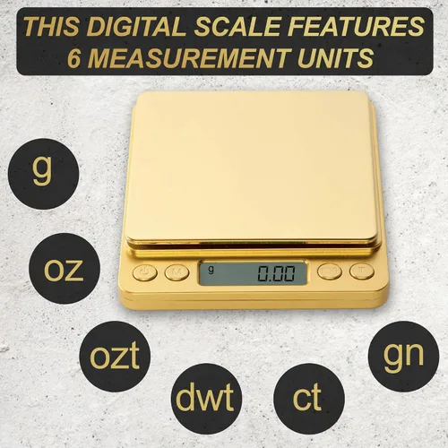 Vista 3 de Street Kingz Gold - Báscula digital para joyería, báscula de alimentos de alta precisión de 17.64 oz con conversión de unidades múltiples y conteo