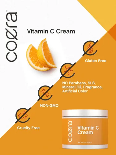 Vista 6 de Coera Crema de vitamina C 4 onzas Para cara, manchas oscuras, cuerpo y piel Hidratante iluminador, hidratante y reafirmante Libre