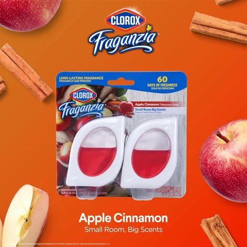 Vista 2 de Clorox Fraganzia - Ambientador para habitaciones pequeñas, manzana y canela, despegar y colocar, sin enchufe, sin batería, para armarios