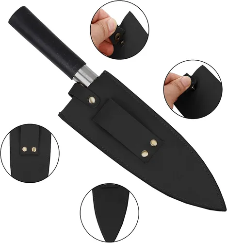Vista 3 de Qchengsan Funda de cuero de vaca para cuchillos, protector de cuchillo de chef de 8 pulgadas, funda universal resistente para cuchillos o mangas