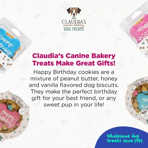 Vista 5 de Claudia's Canine Bakery Blue Happy Birthday - Concha de galleta para perro, 7 onzas, horneada en los Estados Unidos