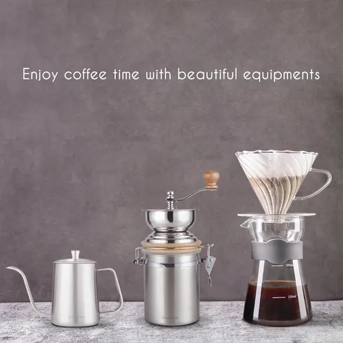 Vista 7 de Easyworkz Molinillo de café manual con recipiente hermético,Ajuste ajustable,Herramienta de molino de grano de café de rebabas de acero inoxidable