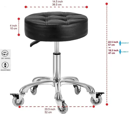 Vista 2 de Taburete ajustable resistente – Taburetes con ruedas giratorias de bloqueo – Taburetes giratorios sin respaldo para belleza, peluquería, spa, hogar