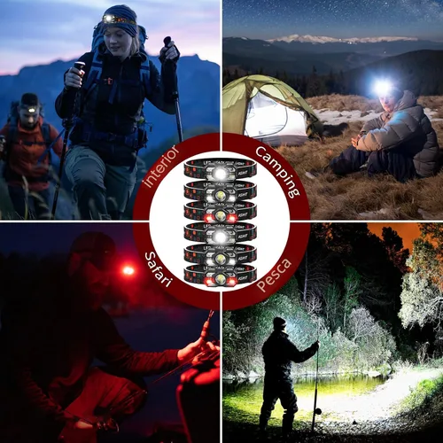 Vista 6 de Linterna Frontal Recargable Paquete de 2, 3000 Lúmenes Linterna Frontal Ultraligera Brillante con Luz Blanca y Roja, Faro LED con Sensor
