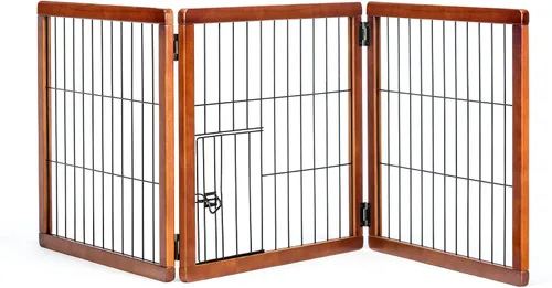 Vista 7 de Carlson - Puerta para perros súper ancha de 22 a 62 pulgadas con puerta pequeña para mascotas, puerta de madera de alta calidad para mascotas de 3