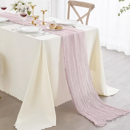 Vista 9 de Nialnant Camino de mesa de estopilla azul bebé, camino de mesa bohemio de 13 pies para cocina, cena, fiesta de Año Nuevo azul, decoración de bodas