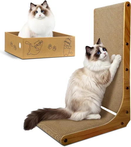 Vista 8 de Rascador para gatos, almohadilla rascador de gatos en forma de L de 23 pulgadas para gatos de interior, rascador de cartón sostenible duradero