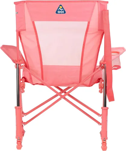 Vista 4 de GCI Outdoor Comfort Pro Mecedora para Acampar Silla mecedora plegable portátil con reposabrazos duraderos y portavasos — Rosado