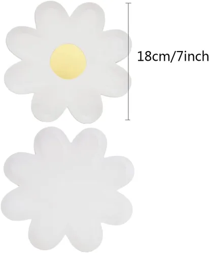 Vista 3 de 30 platos desechables con forma de margarita de 7 pulgadas, bandeja de comida de postre para verano, primavera, boda, cumpleaños, baby shower
